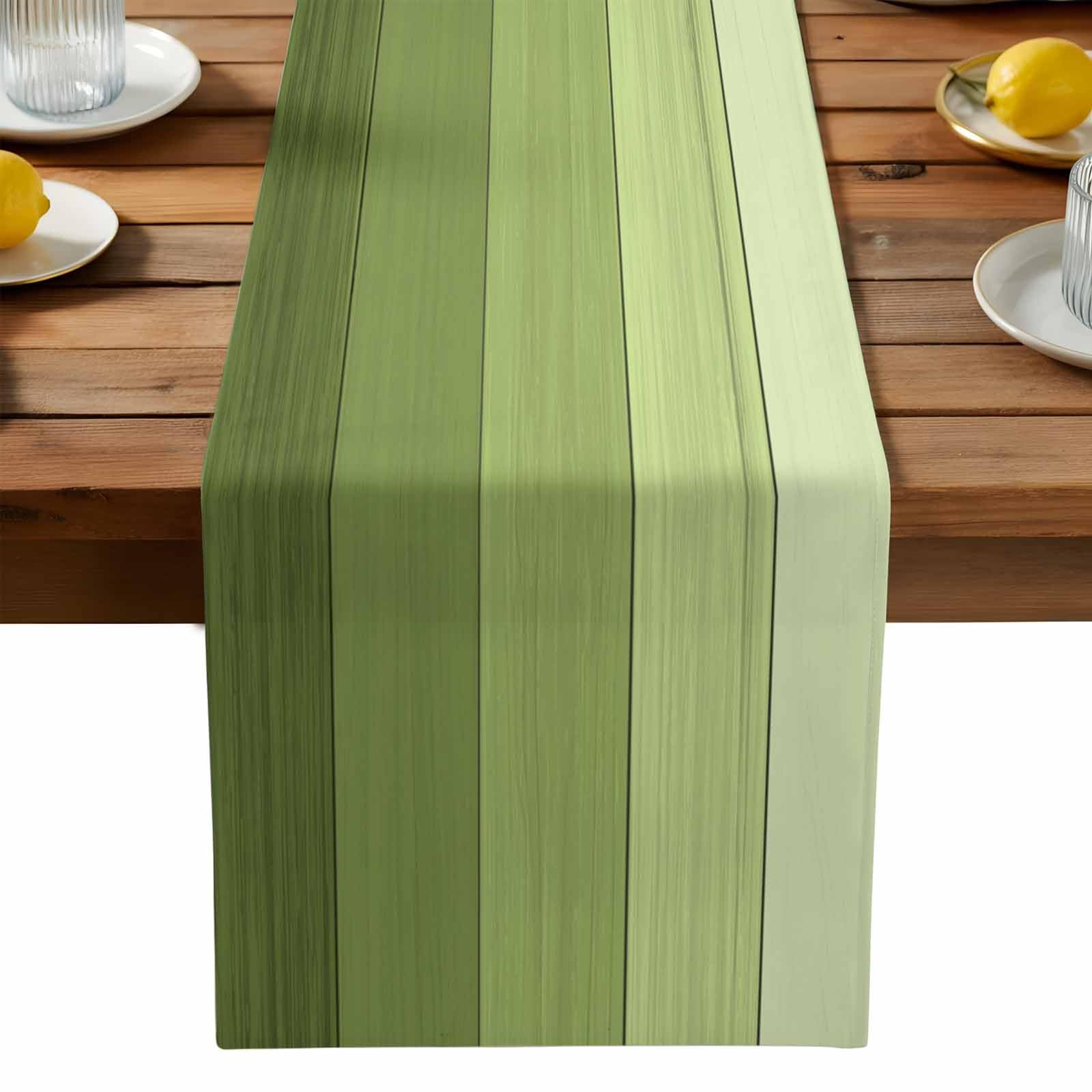 Vandarllin Table Runners 18X72 Inches Long, Ombre Moss Green,Cotton Linen Farmhouse Retro Rustic Barn Wood Texture Tablecloths Non-Slip Party Table