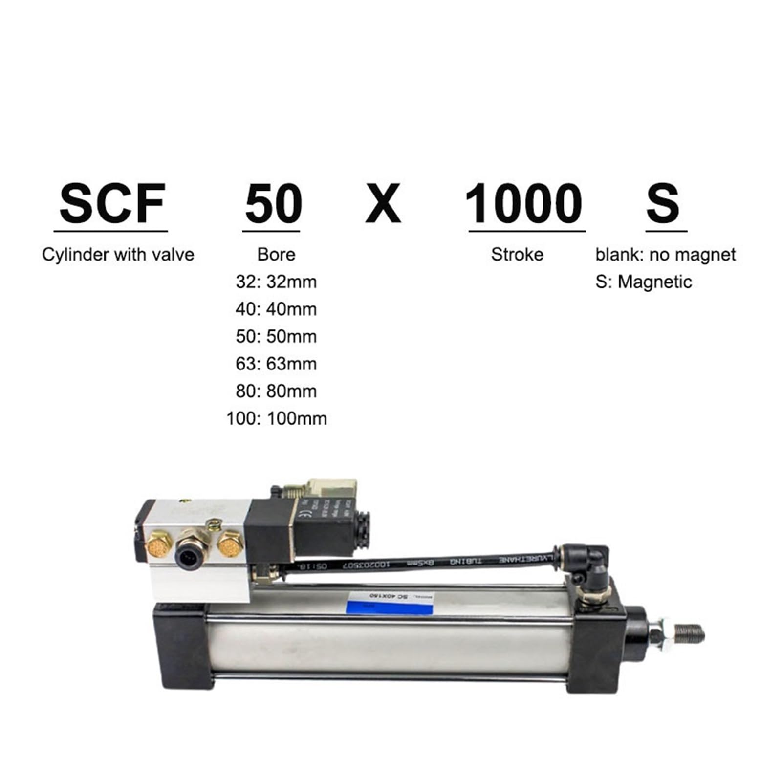 Magnetventil Standard Pneumatisch SC Eingebauter Zylinder Bohrung 50 mm Hub 25-1000 mm Zylinder Set ohne Magnet (SCF50x200, AC220V)