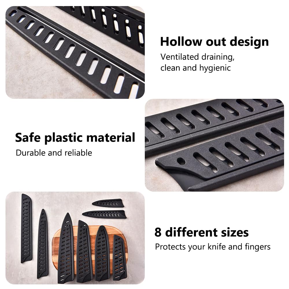 8 Pezzi Coltelli Guaina Proteggi, Copricoltelli in 8 Misure, Fodero per Coltello da Cucina, Fodero Coltello Ventilato, Protezione Lama in Plastica per Diversi Tipi di Coltelli la Protezione della Lama