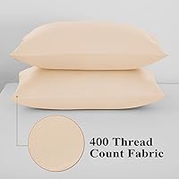 Vista 4 de Juego de 2 protectores de almohada de algodón egipcio 100%, tejido satinado de 400 hilos, protectores de almohada estilo cremallera de fácil cuidado