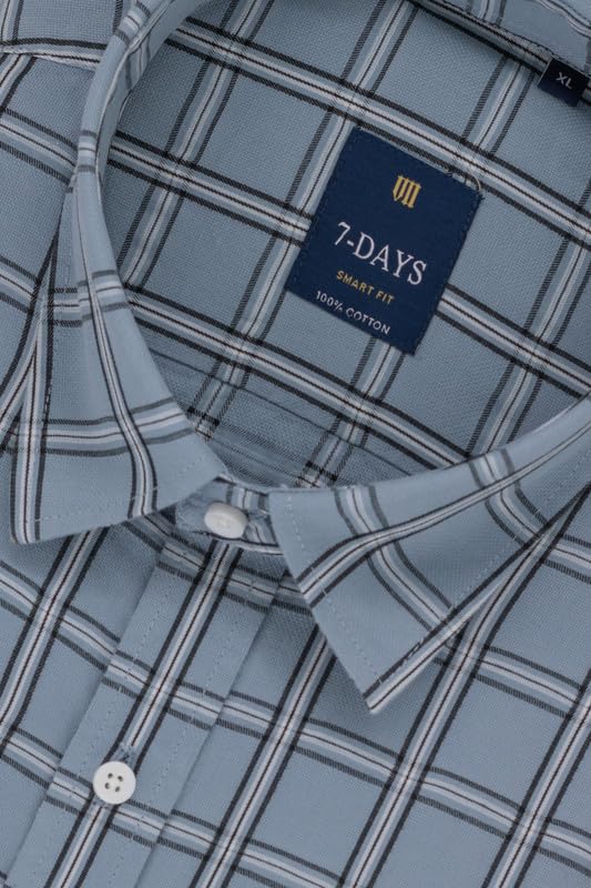 Image of 7-DAYS Men's Premium Check Shirt - 100% Cotton, Tailored Fit (Between Slim & Regular), Full Sleeve, with Pocket - Smart Office & Casual Look