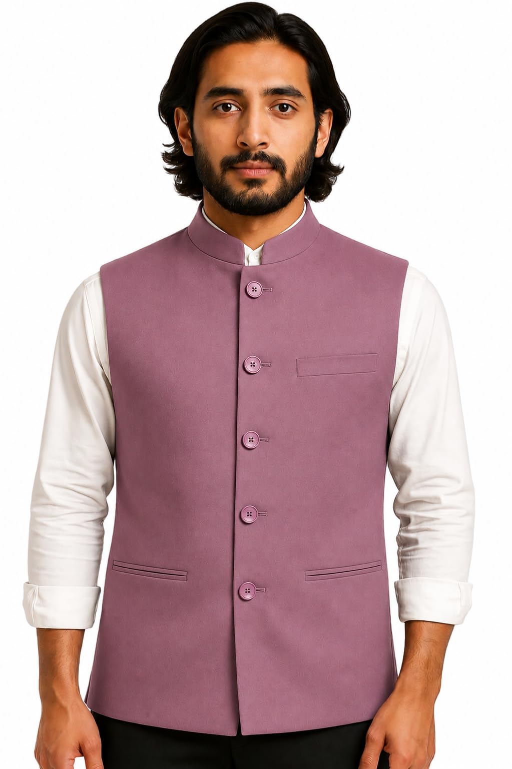 risani MEN 'S NEHRU MODHI JACKET (WAISTCOAT) INNER POCKET PREMIUM FABRIC WITH POLYESTER LINING STYLISH SLEEVELESS REGULAR FIT WAISTCOAT FOR FESTIVELS- FORMAL AND CASUAL (Mauve Pink)-picture-27
