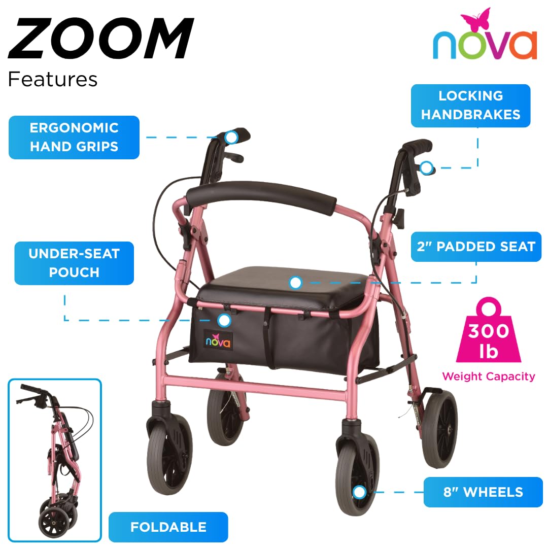 Amazon.com: NOVA Zoom 20 Rollator Walker for Seniors, Rolling