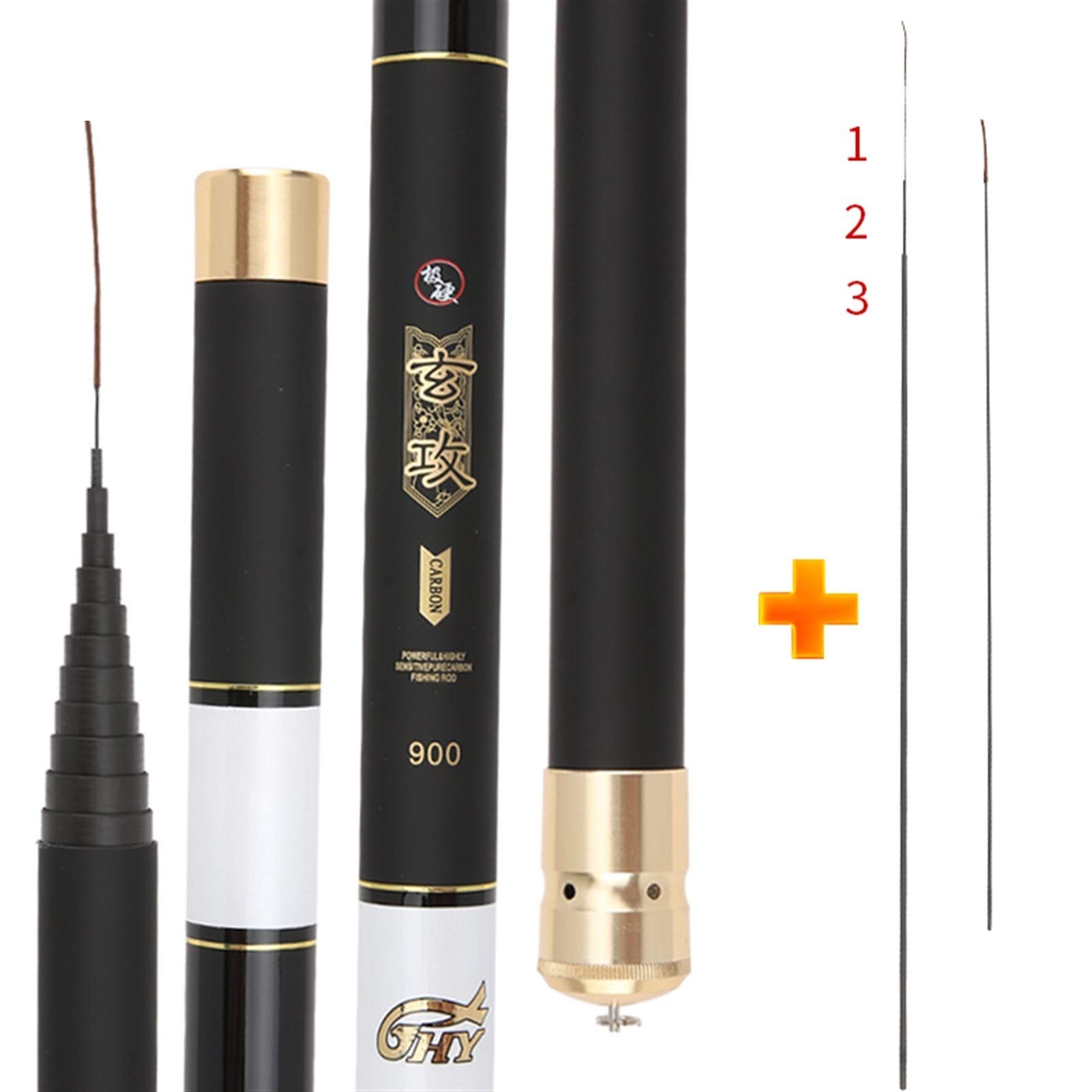 Extra Largo Alto Carbono 8 m 9 m 10 m 11 m 12 m 13 m Caña de Pescar Poste de Mano Ultra Duro Super Light Telescópico Punta de Repuesto (Color: Negro, Tamaño: 8 m)