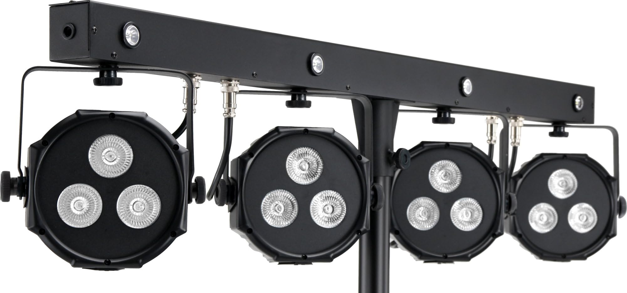 Showlite LB-4390 Sistema Completo LED RGB, con Pedale Wireless (Tri-LED PAR Spots, Strobe Spot bianchi, DMX512, Pedale Wireless, Display LCD, Microfono, T-Bar, Statore, Borse)