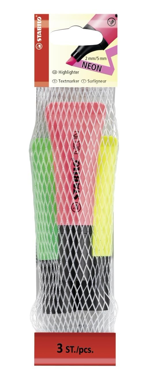 STABILO Highlighter NEON - Pack of 3 - yellow, green, pink