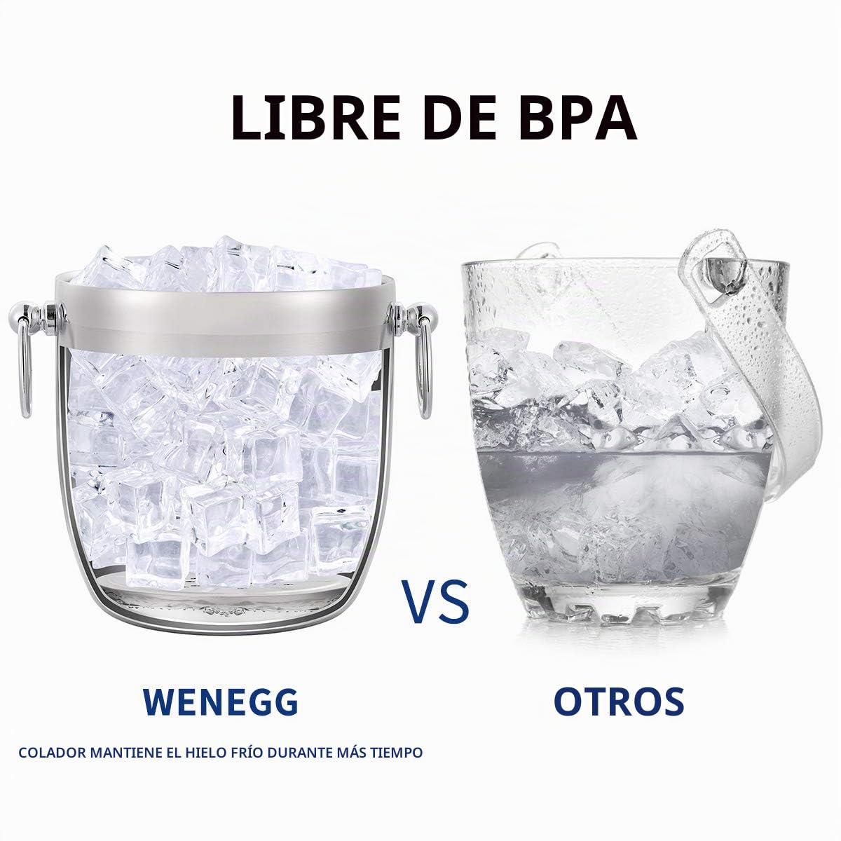 Cubo de Hielo Aislado de Acero Inoxidable de 3 litros con Tapa, Cuchara, Pinzas y colador, Mantiene el Hielo congelado para cócteles y Fiestas