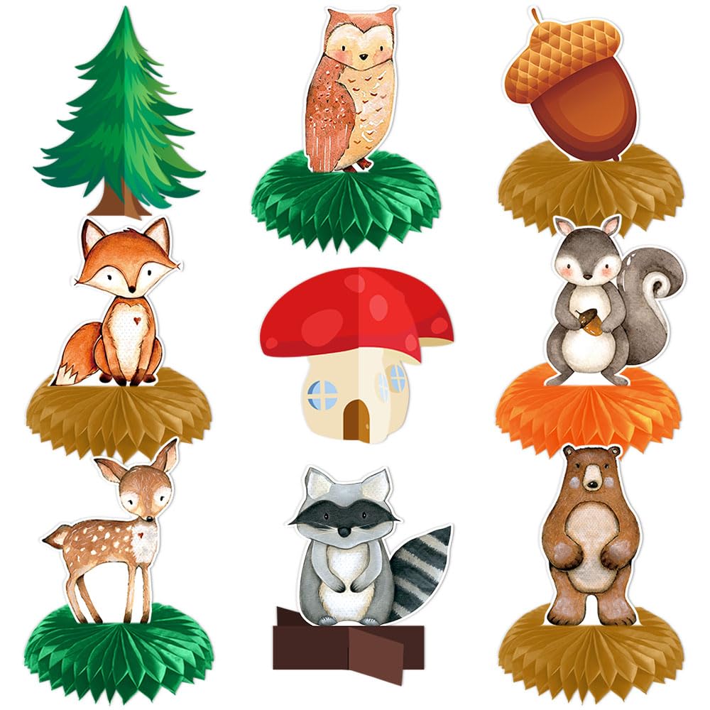 Nicime 9pcs Animal Honeycomb Decorations, Cute Forest Honeycomb Centerpiece table decor, Birthday Party Supplies Ornaments