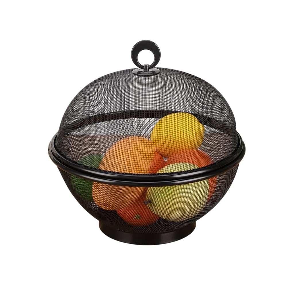 Metal Mesh Fruit Bowl with Lid, Metal Fruit Basket for Kitchen Counter, Fruits Vegetables Storage Basket, Round Mesh Fruits Bowls for Home Kitchen Counter, for Fruits & Vegetables，Black