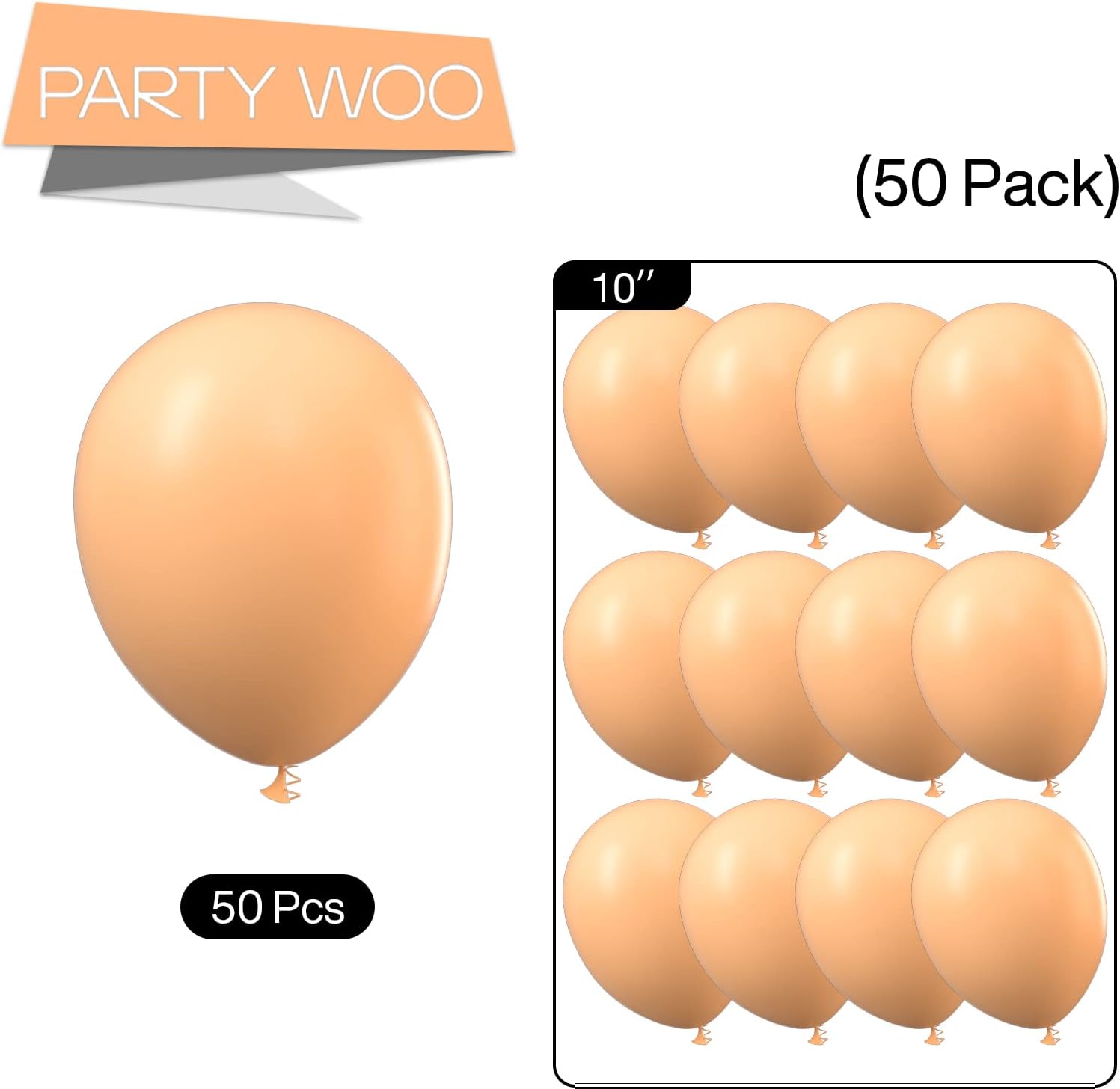 PartyWoo Peach Balloons, 50 pcs 10 Inch Light Peach Balloons, Peach Latex Balloons for Balloon Garland or Balloon Arch as Party Decorations, Birthday Decorations, Baby Shower Decorations, Peach-Q12