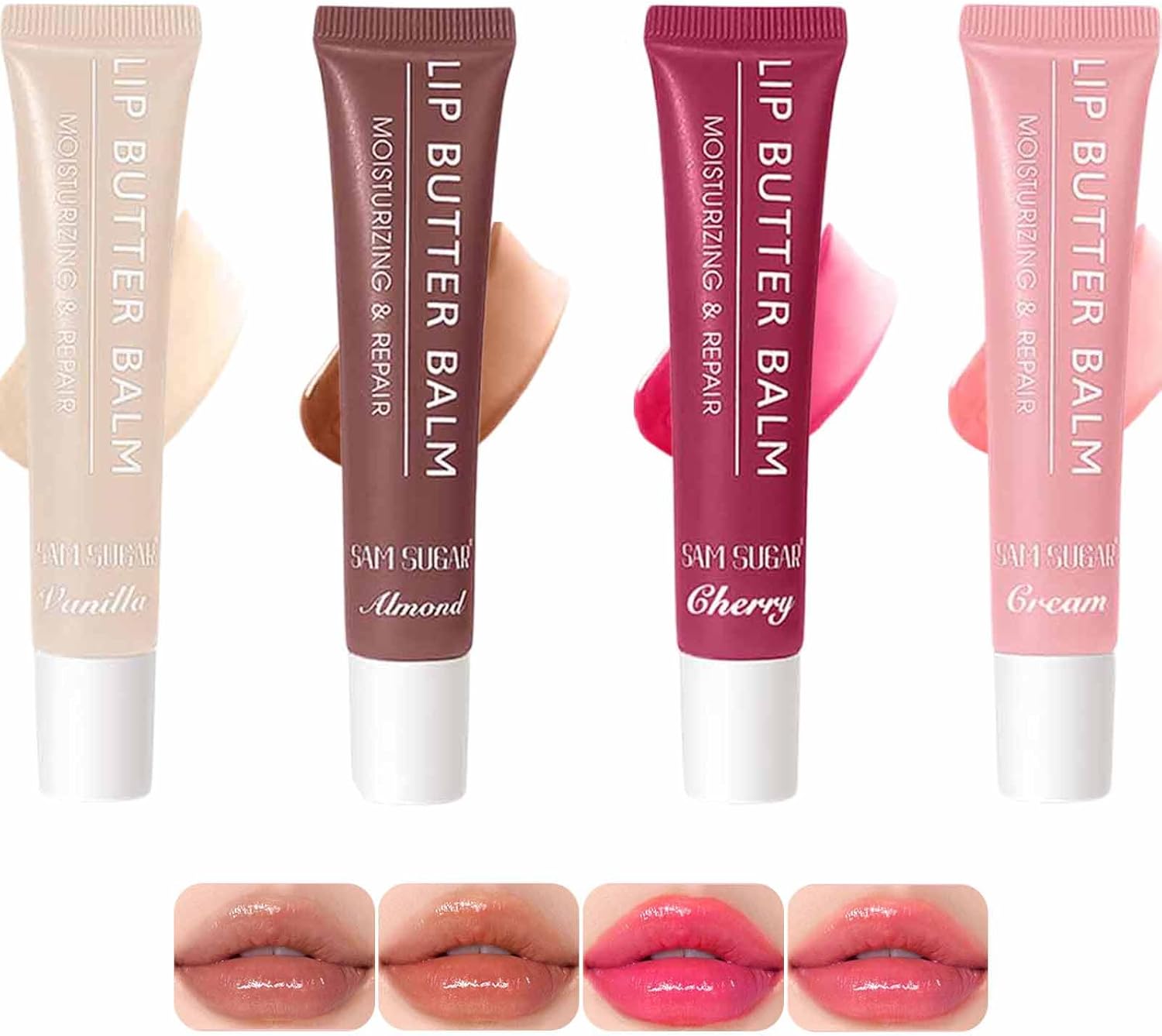 4 Kleuren Glossy Lip Butter Gloss Set,Hydraterende Lippenbalsem,Lip Stain Langhoudende Waterdicht,Sterk Gepigmenteerde Getinte Lippenbalsem