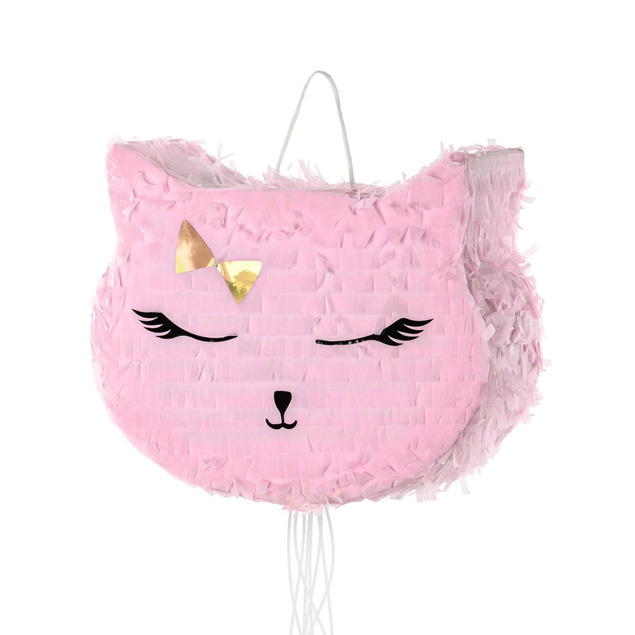 PartyDeco Pentolaccia en forma de cabeza de gato, piñata de cumpleaños para niños, rellena de dulces, regalos y golosinas, cartón o papel, PIN11