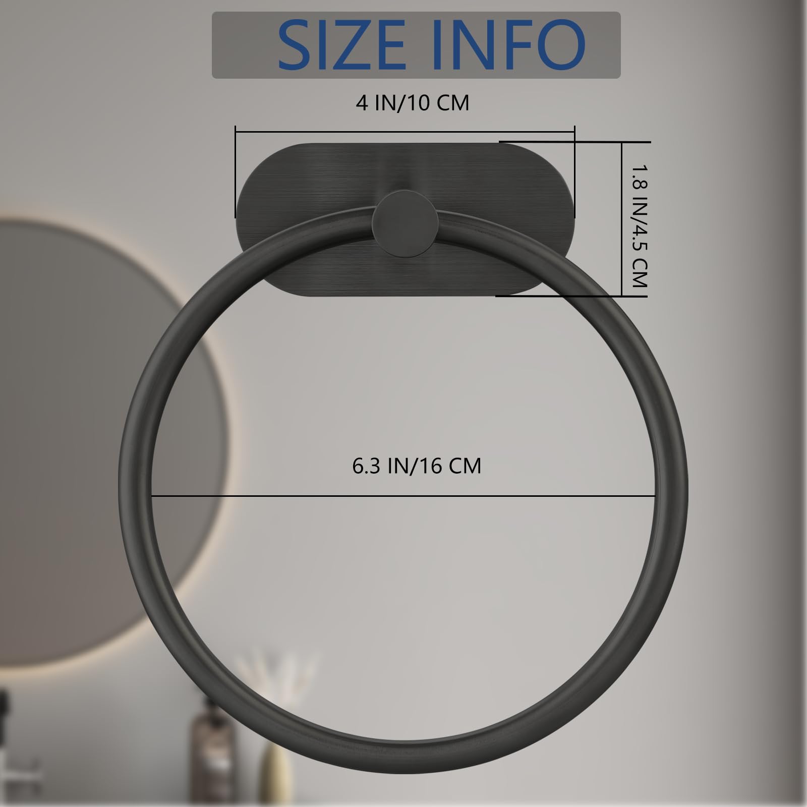Juego de 2 Anillos de Toalla autoadhesivos para Cuarto de baño, Cocina, con Adhesivo Fuerte, sin taladrar, de Acero Inoxidable, antioxidante, Organizador Moderno de baño de Negro
