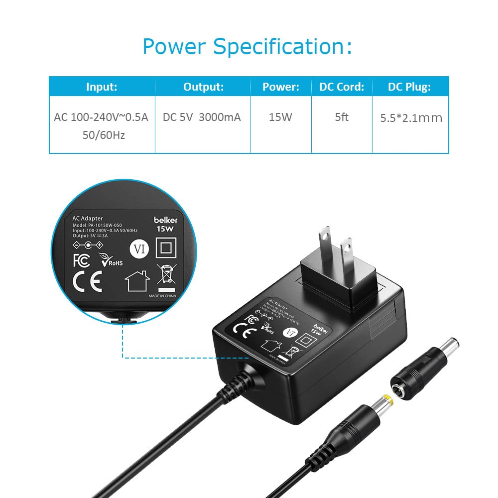 5V 3A 2.5A 2A 1A 500ma 300ma AC Adapter 15W AC/DC Power Supply Adapter AC 100V-240V To DC 5 Volt Wall Charger With 8TIPS For TV Box Tablet Router More 5V