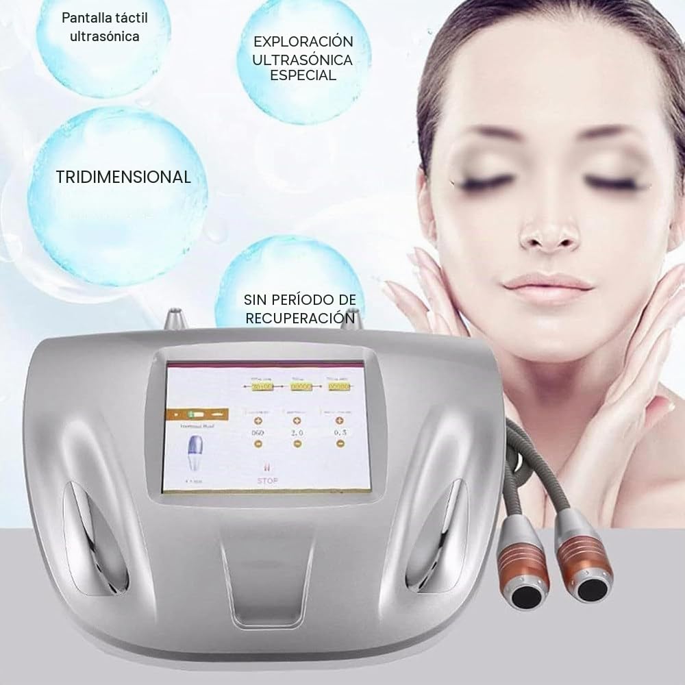 Máquina Hifu Reafirmante Profesional,Máquina de Belleza Facial para Lifting,Tonificar,Reafirmar y Eliminar Arrugas,con 2 Cabezales,Pantalla táctil y Ajuste multinivel