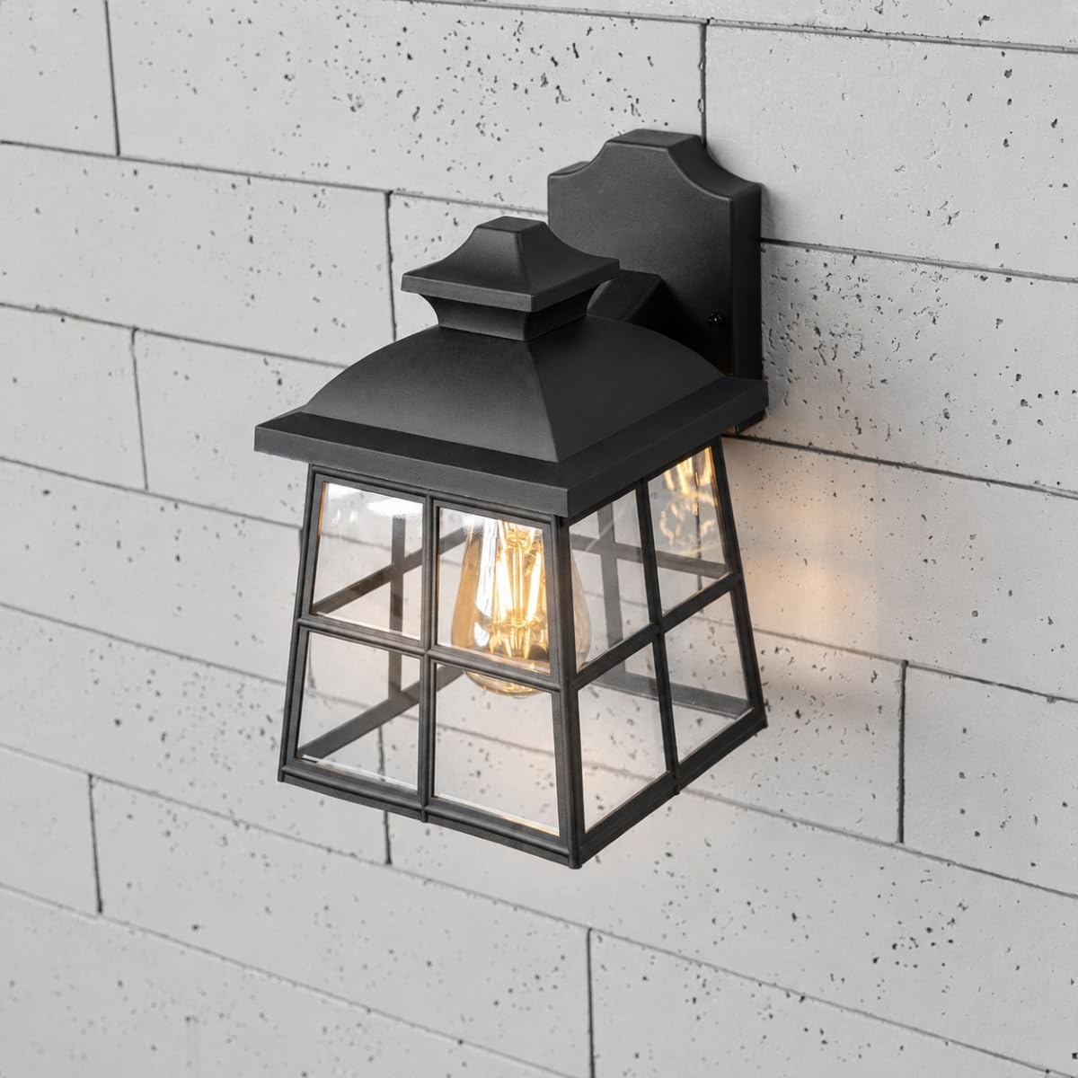 CGC Lighting Outdoor Outside Exterior Wall Lantern Modern Vintage Light E27 Bulb Black Rectangular (Black Grill)