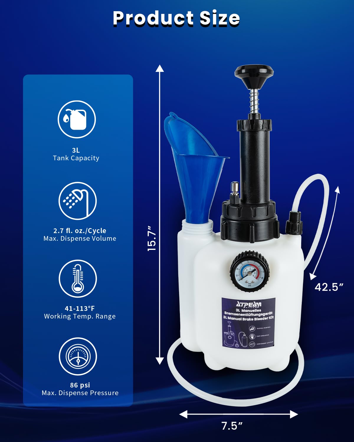 ATPEAM Bomba Manual de Aceite 3L, Purgador de Frenos y Kit de Extracción de Líquidos, Herramienta Universal para Cambio de Aceite y Purga de Sistemas de Frenos