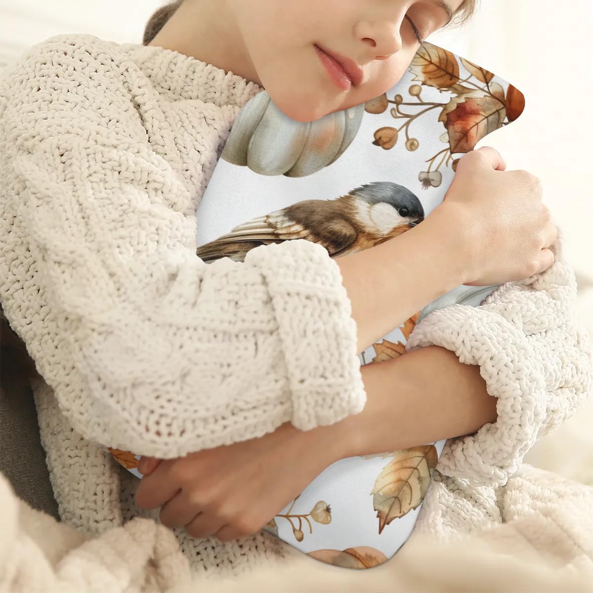 Hot Water Bottle with Soft Cover,2L Cartoon Pumpkin Bird Hot Water Bag for Hot and Cold Compress, Hand Feet Warmer, Rubber Hot or Cold Water Bottle Halloween Christmas Decorations