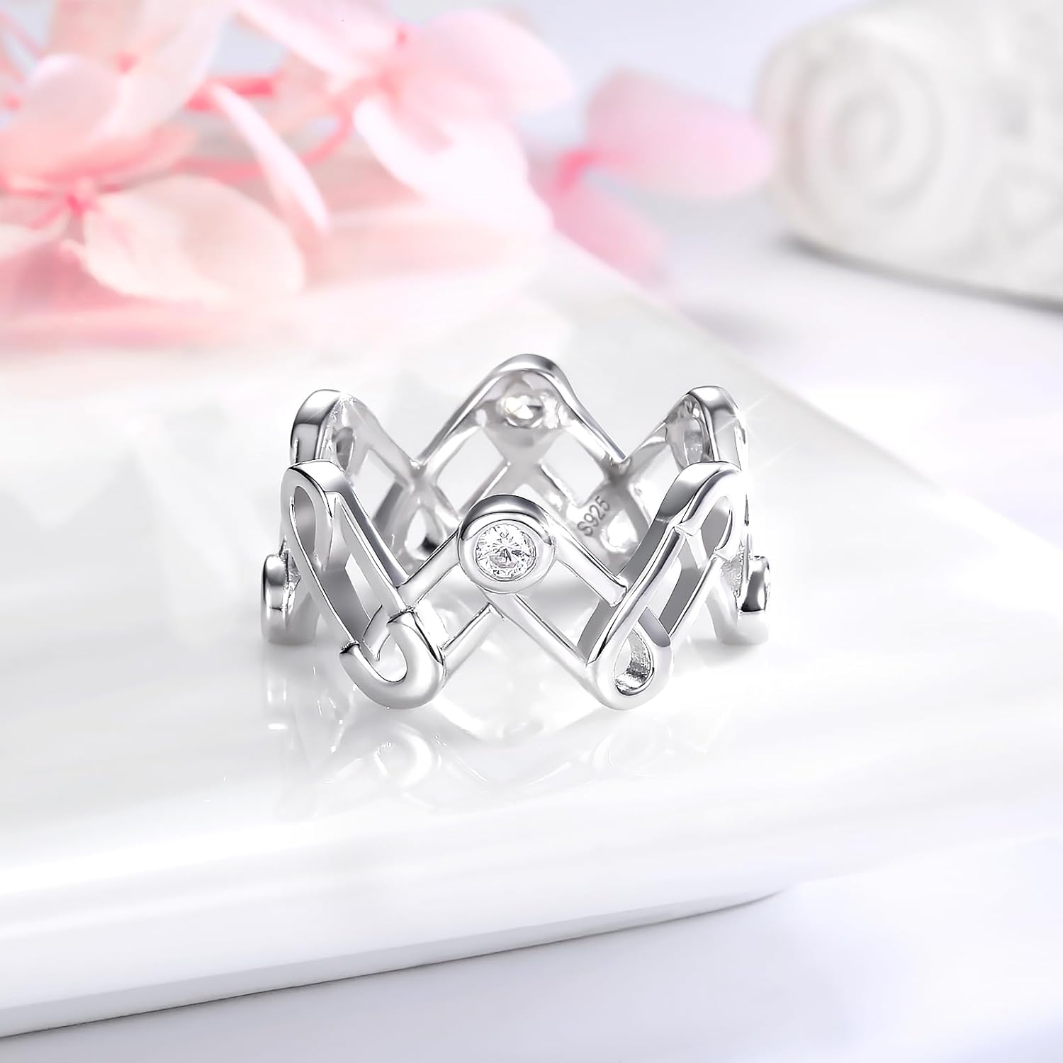 Minimalist Safety Pin Rings 925 Sterling Silver-Simple Stacking Thumb Ring Fashion Jewelry Gifts for Women