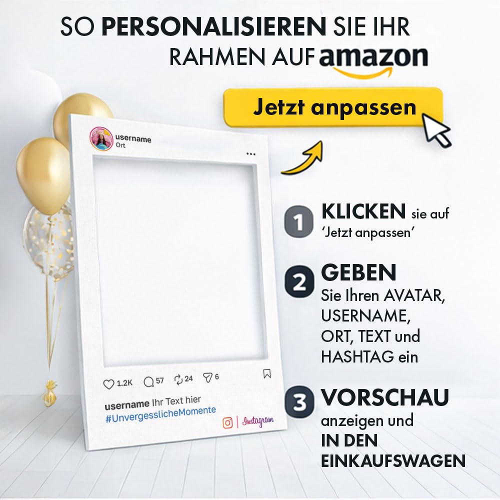 PERSONALISIERTER Selfie-RAHMEN Social Instagram | Selfie-RAHMEN für Partys und Firmenveranstaltungen, 65 x 95 cm