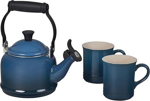 Le Creuset juego de tetera y 2 tazas de acero esmaltado y cerámica