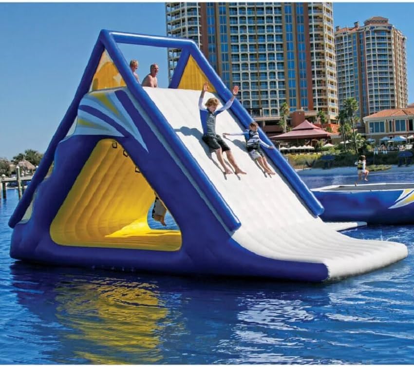Inflatable Floating Water Trampoline Park Triangle Water Slide for Adults Kids, as picture show