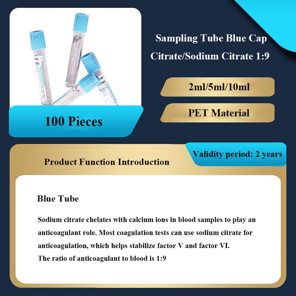 Tubo desechable de recogida de sangre, citrato de sodio 1:9, presión negativa, 5 ml, 100 unidades para recoger muestras de sangre
