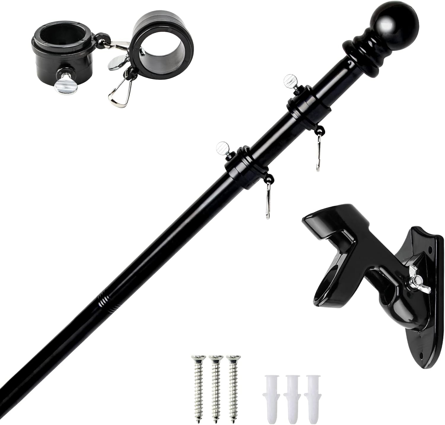 Chrider Flag Pole Kit, 6FT Flag Pole with Bracket, Flagpole Kit American Flag with Pole Holder, Stainless Steel Outdoor Flag Pole for House Roof Garden Yard Truck (Black Flag Pole with Black Bracket)
