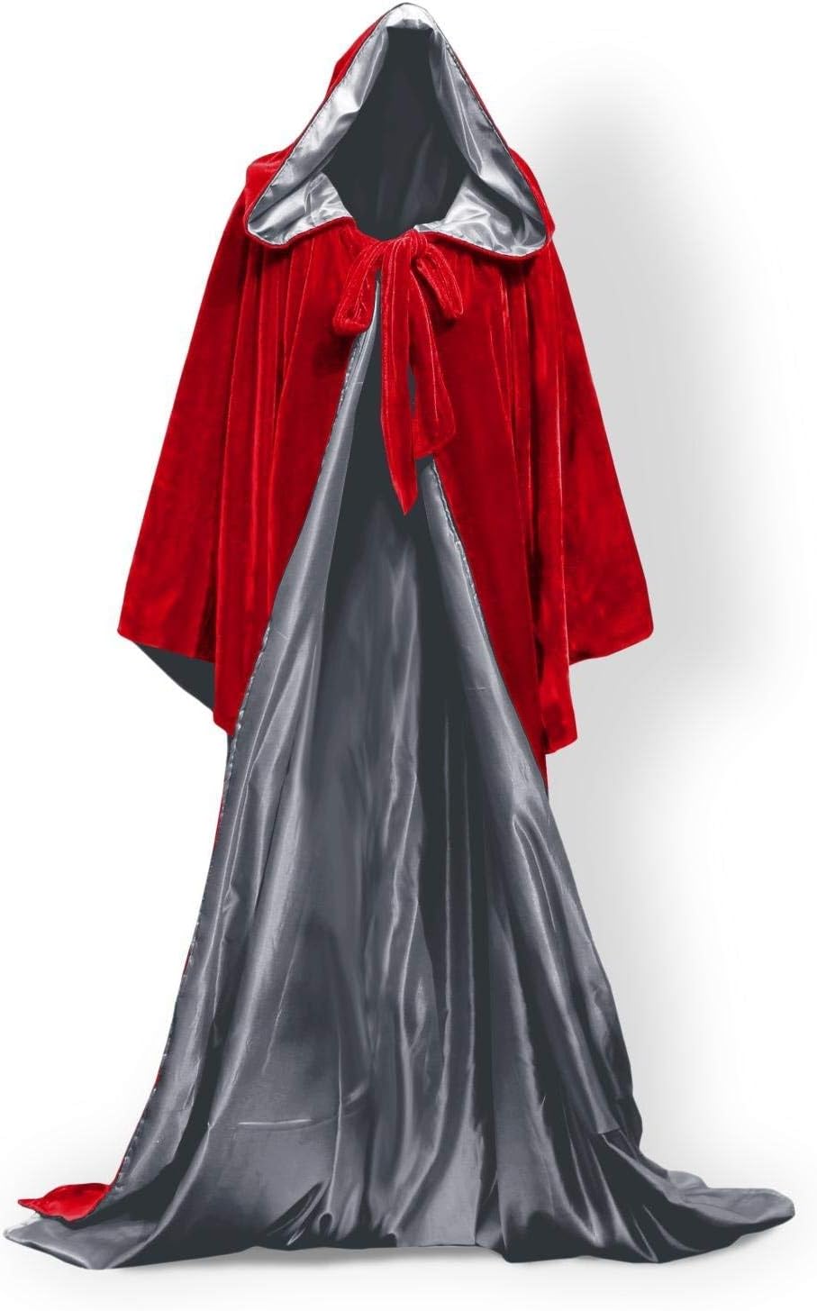 Hooded Cloak Red Halloween Wizard Robe Long Sleeve for Christmas Fancy Coat
