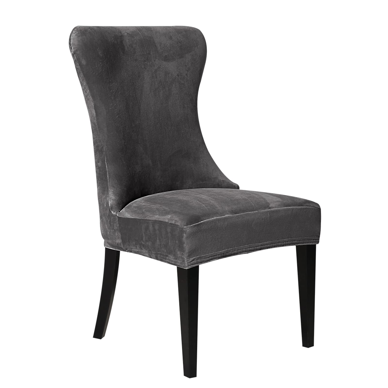 GEBIN Velvet Dining Chair Cover Set of 2/4/6, Curved back Chair Slipcovers- Dining Room Side Seat Cover, for Kitchen Living Room Dining Room Bar Coffee Cafe (Grey,1 Piece)