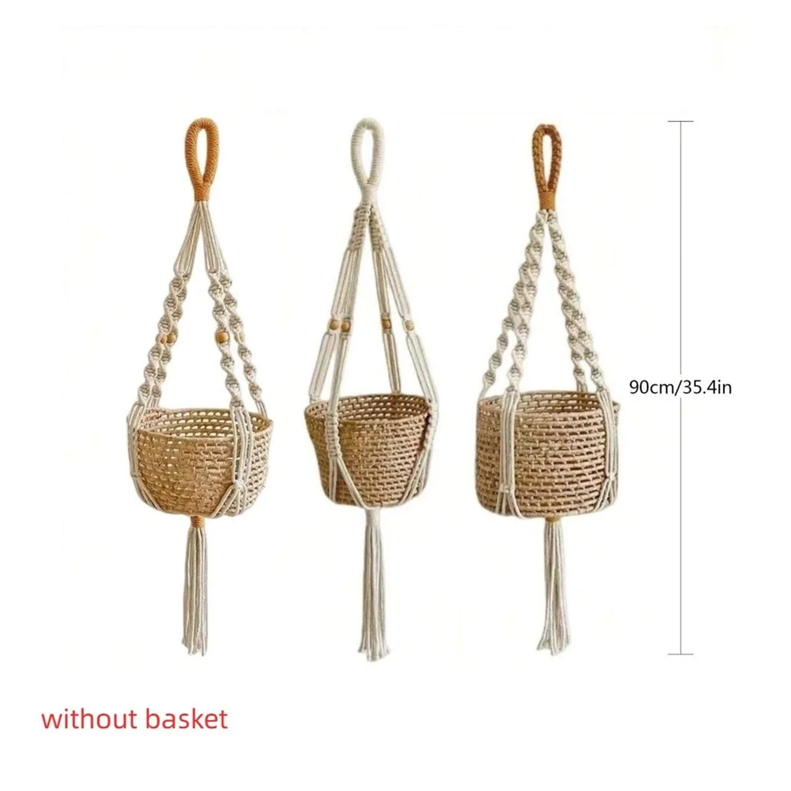 Appendini per Piante Macramè Nappe fatte a mano Macrame Gancio for piante Rete Corda di cotone Appeso a parete Fioriera Cestino Annodato sollevamento Vasi fiori(Set)