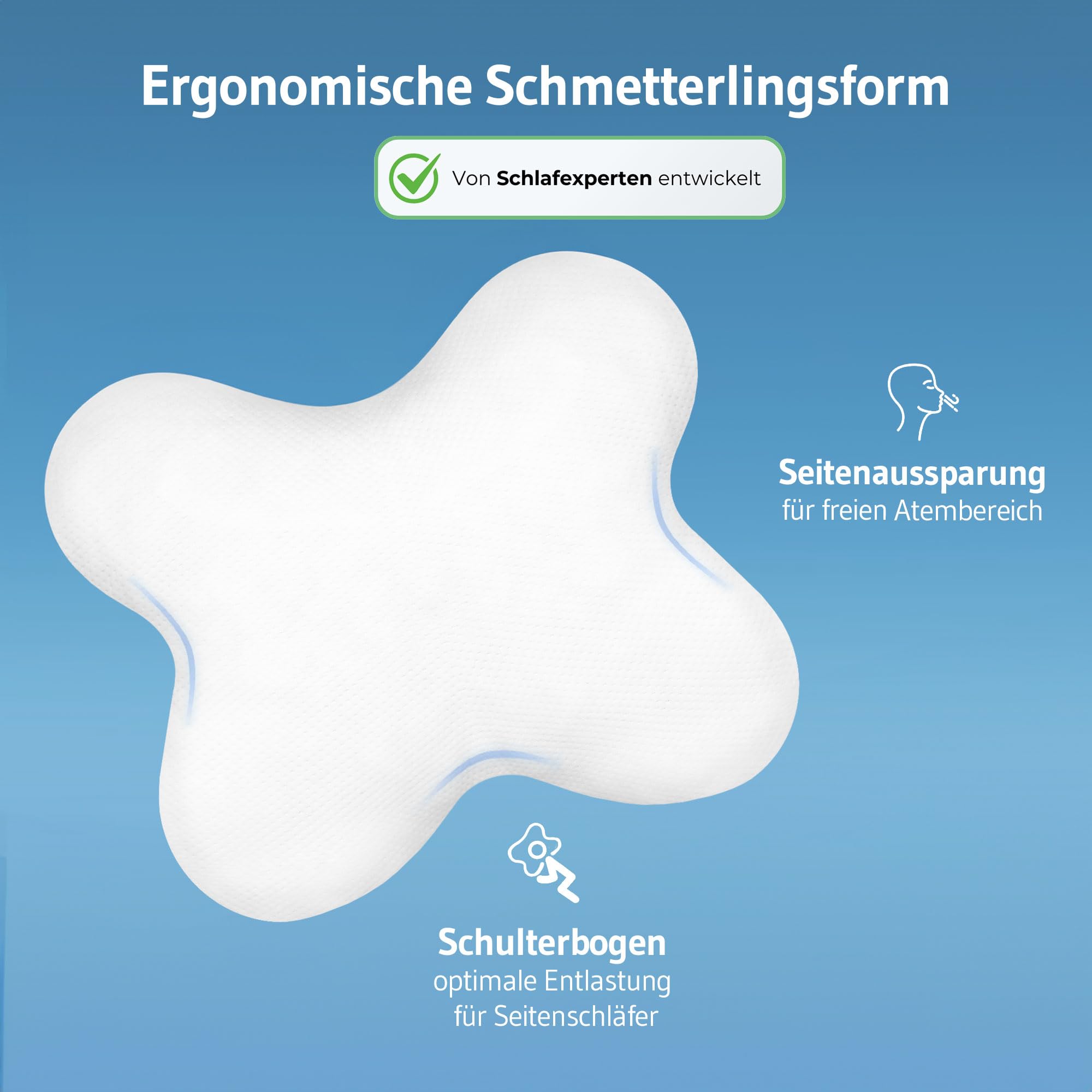 Third of Life Almohada Mariposa Ajustable en Altura para Dormir de Lado, cómoda y ergonómica, con Relleno Suave de Fibras Huecas y Tejido Transpirable con Mesh, fácil de Lavar, Hecha en Europa