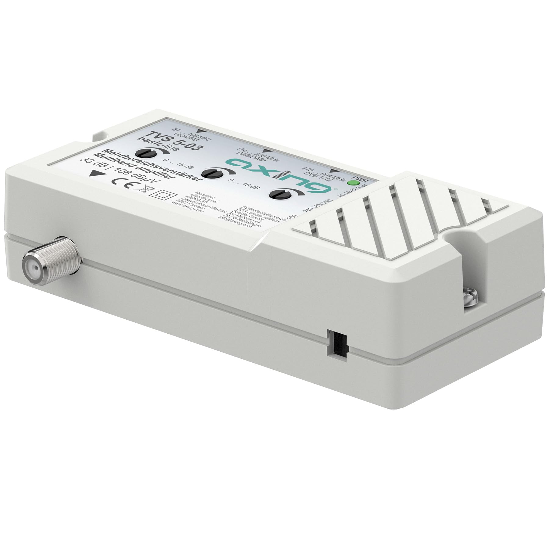 Axing TVS 5-03 Amplificatore MultiGamma 33dB Amplificatore Antenna 3x Radio TV FM DAB+ DVB-T2