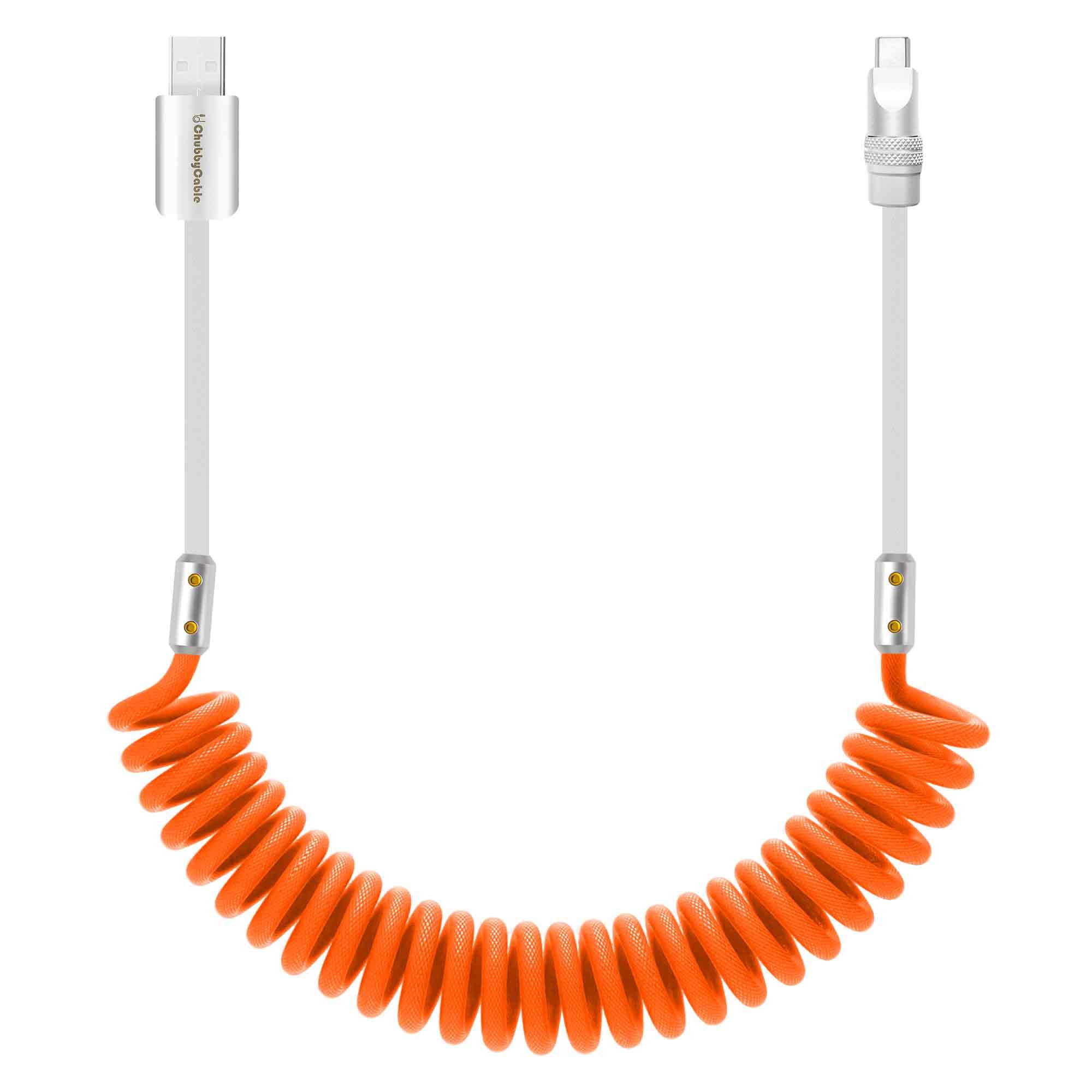 chubbycable Curly Chubby 120W Coiled USB C Cable Retractable Fast Charging Cable for Car Charger Cord Compatible with iPhone 17-15 Series, Orange and