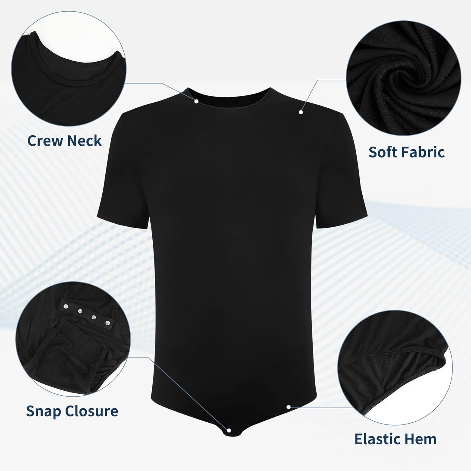 MISS MOLY Mens Short Sleeve Bodysuit Pajamas One Piece Crew Neck Romper Body Suit Basic Onesie Shirt - Image 4