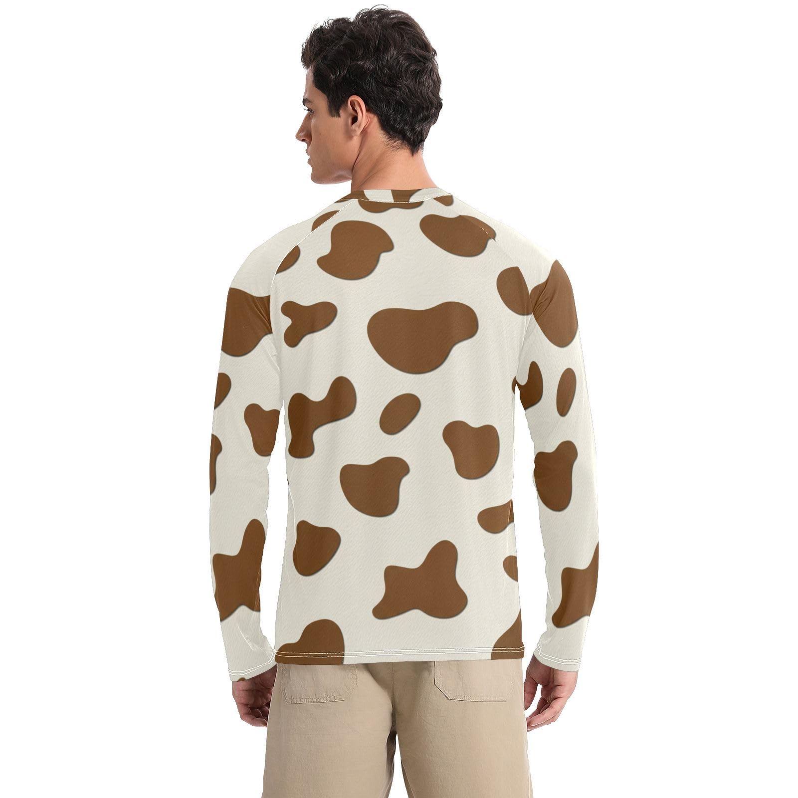 Brown Spots Beige Men's Rash Guard Quick Dry UPF 50+ UV Sun Protection Long Sleeve Fishing Shirts Sun Shirts for Outdoor, Small