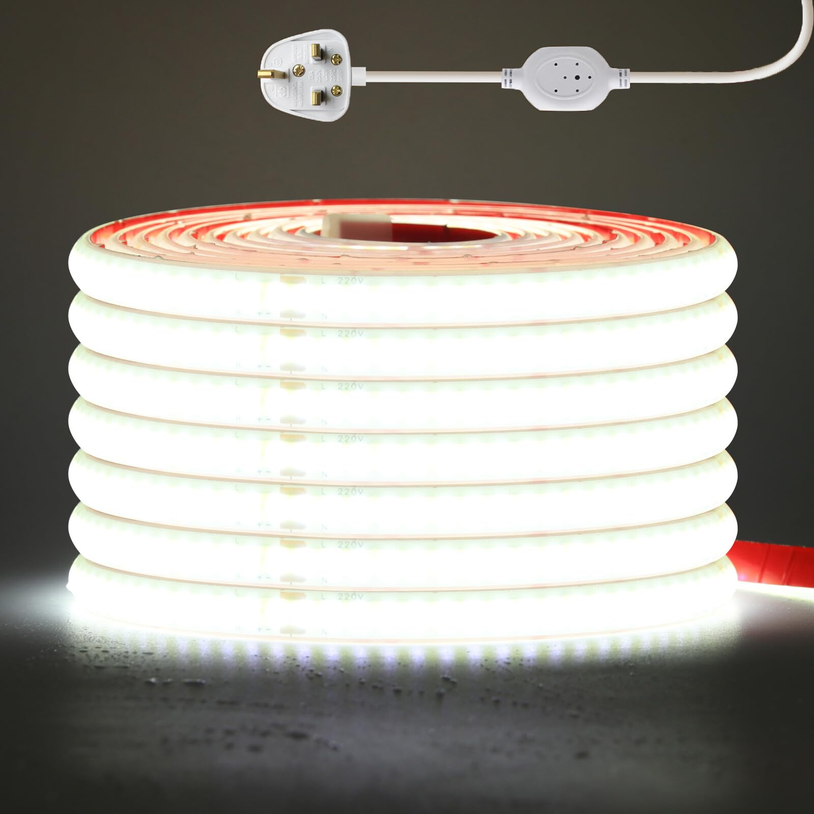 KAFULA 220V COB LED Strip Light [21m,White 6000-6500K], IP65 Waterproof Flexible, 240 LEDs/m Silicone FCOB LED Fairy Lights CRI90+, Cuttable Every 10cm, Home Lighting