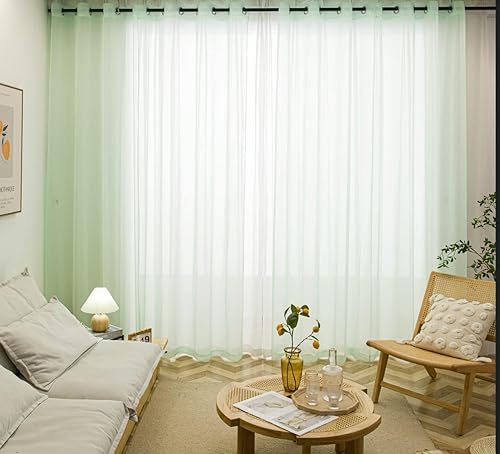 PI - Cortinas transparentes con ojales, cortina larga de gasa ligera con textura para exteriores, patio, habitación de niños, 2 paneles (52 pulgadas
