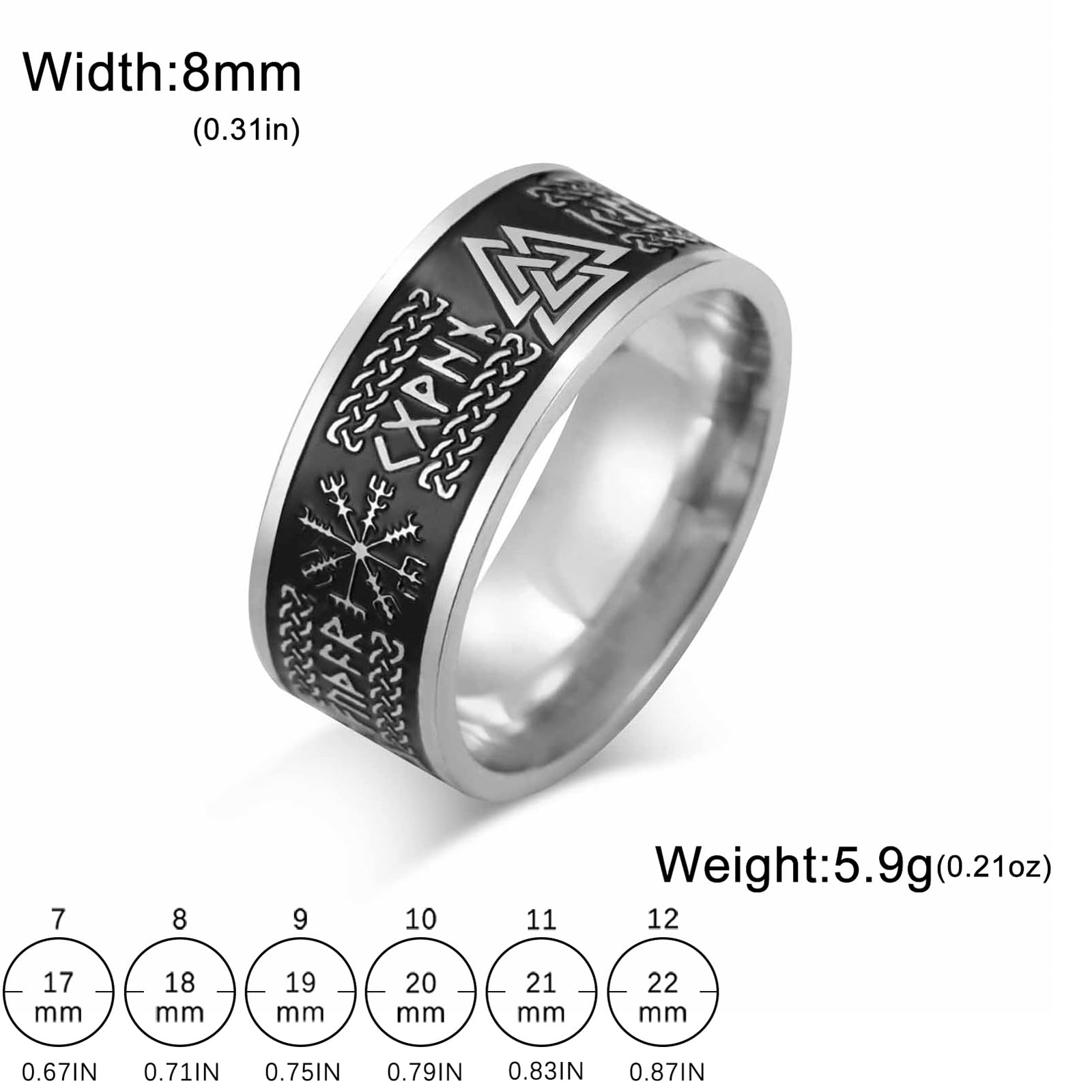 VASSAGO Anello Vichinghi per Uomini Donne Rune Norrene Mjolnir Vegvisir Bussola Triskele Valknut Elmo di Soggezione Nodo Celtico Triquetra Anelli Amuleto Gioielli Misura 7-12