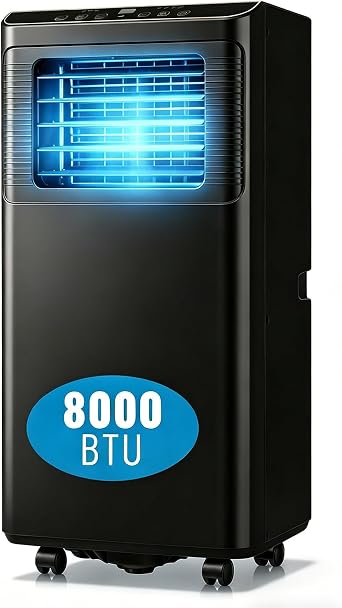 Portable Air Conditioner WANAI 8,000 BTU ASHARE Portable AC Unit, Built-in Dehumidifier & Fan Mode, Remote Control & Window Installation Kit Included for Home Office Garage Business Black