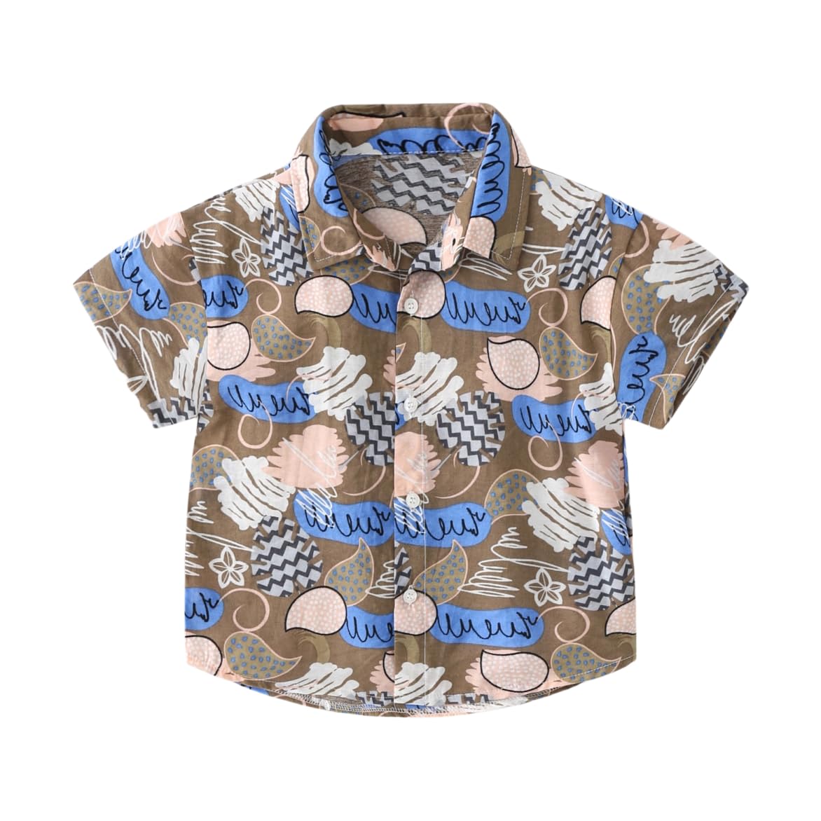 Newborn Baby Boys Button Down Shirt Summer Short Sleeve Lapel Cute Print Tops Blouses for Infants (Brown,90/18-24 M,Unisex,Big Kid,US,Age,18 Months,24 Months)