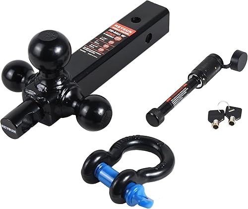 Vista 3 de Enganche de remolque de tres bolas con grillete de remolque giratorio, se adapta a receptor de enganche de 2 pulgadas, pasador de bloqueo
