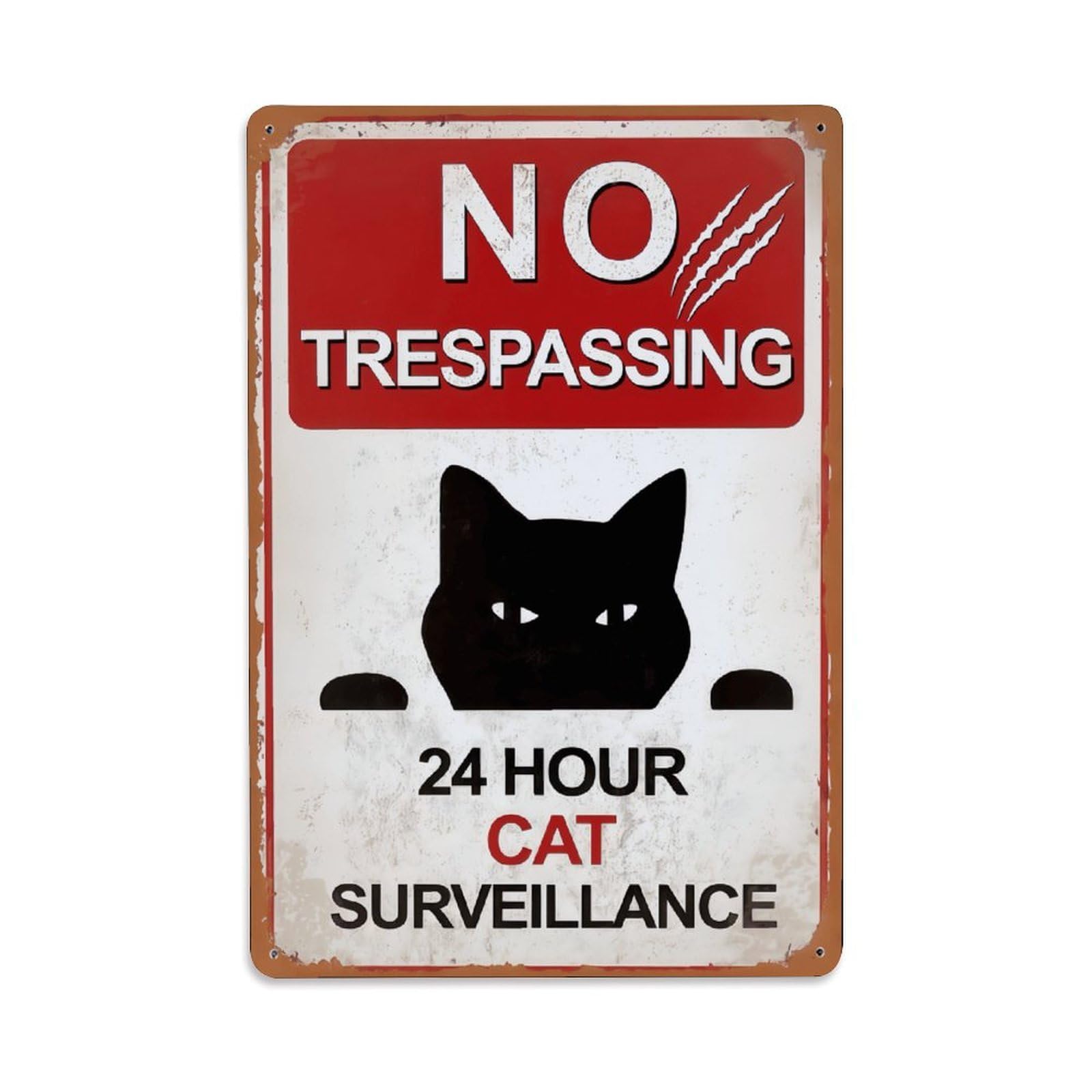 No Trespassing 24 Hour Cat Surveillance Sign Vintage Aluminium Metal Sign, Retro Wall Decor for Home, Bar, Garage & Farmhouse 30x20cm