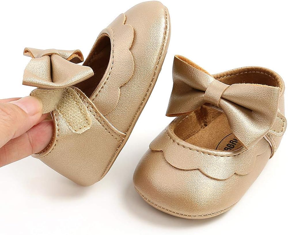  | HsdsBebe Infant Baby Girls Mary Jane Flats Bow Non-Slip Soft Sole Princess Toddler First Walkers Sneaker Wedding Dress Shoes | Mary Jane