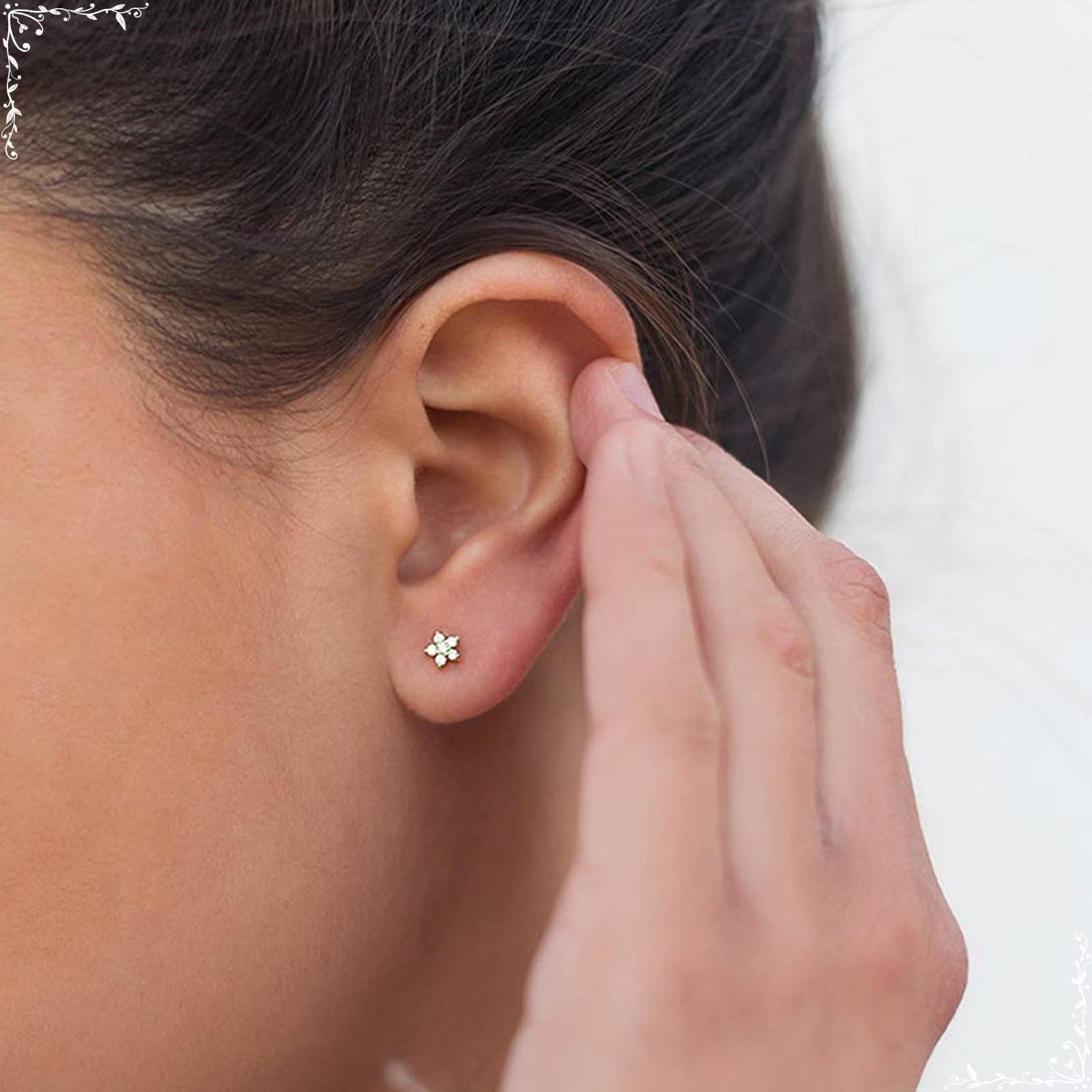 YCTTKDD 925 Silber Ohrringe Set, Ohrstecker für Frauen, Sternblume, Zirkonia, hypoallergener Knorpel-Piercing-Schmuck