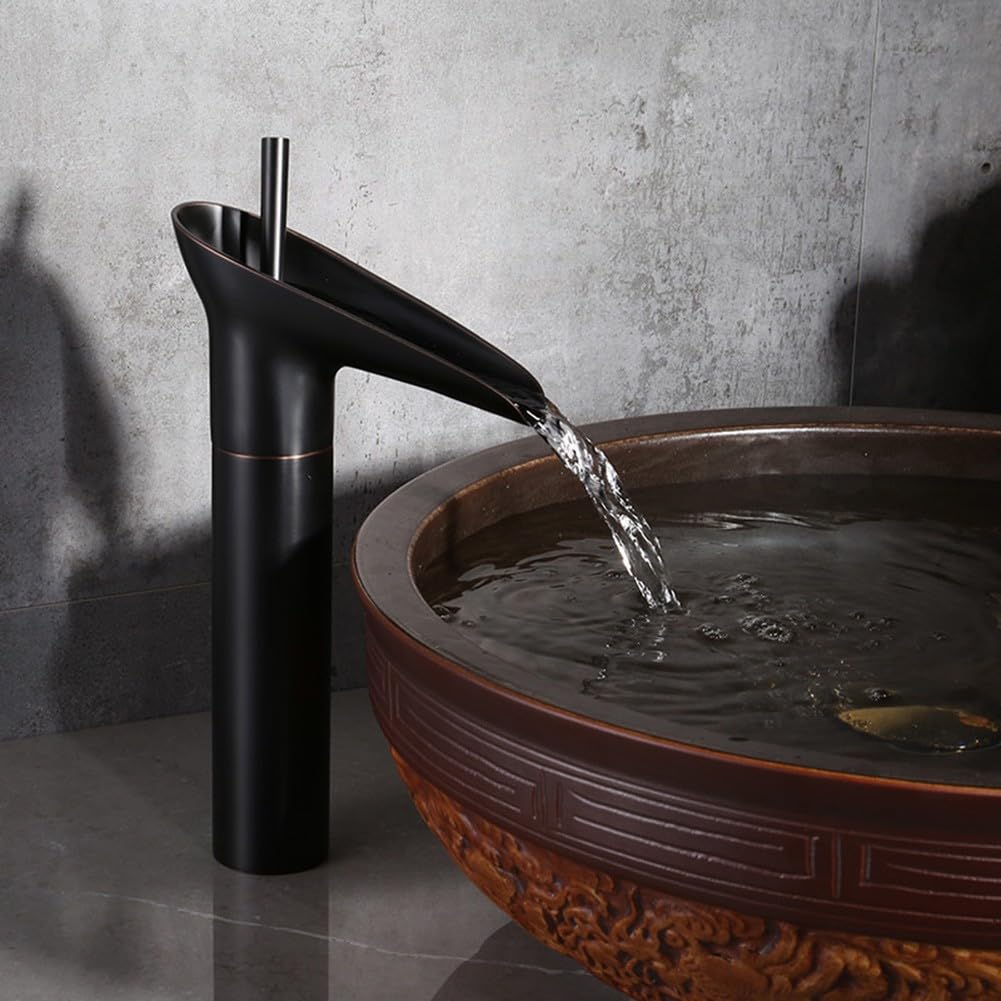 ZYCHSJXA Vintage Waterfall Bathroom Sink Faucet with Hot and Cold Mixer All Copper Basin Taps