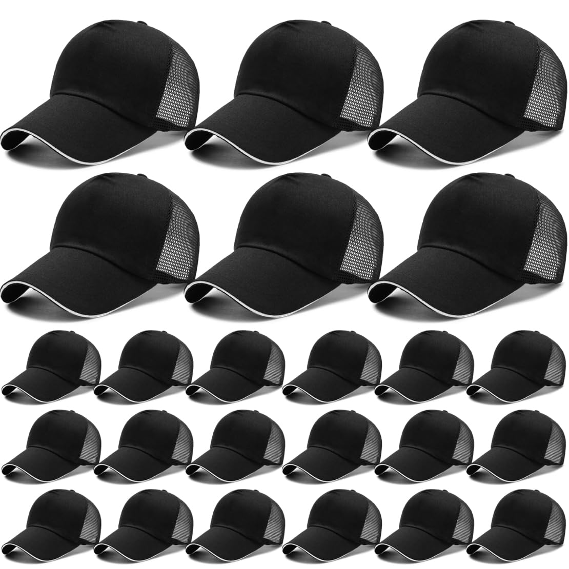 Blank Mesh Trucker Hats, Bulk Baseball Caps Adjustable for Men and Women, Wholesale Plain Snapback Caps, Black /White, One size
