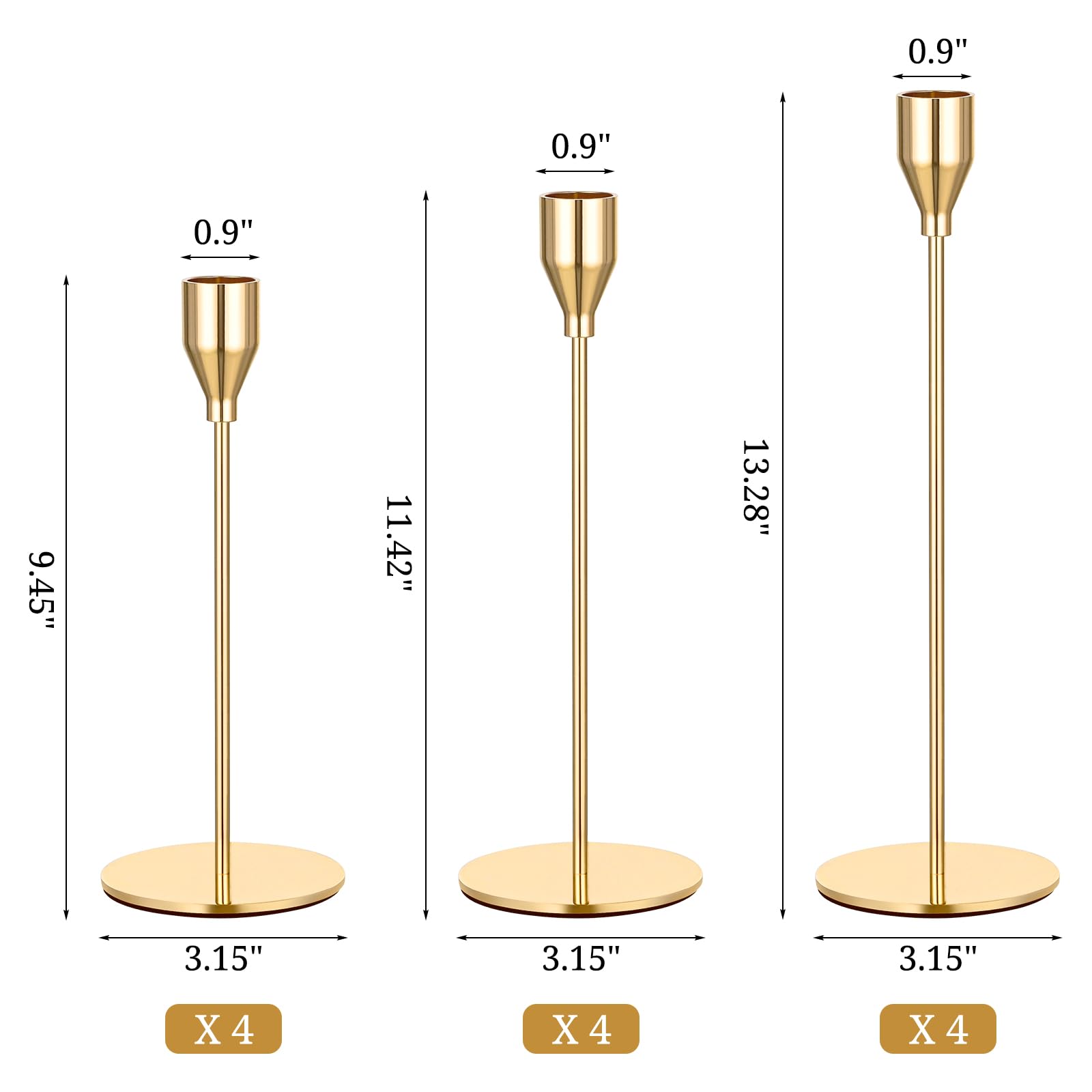 Set of 12 Gold Candlestick Holders, Candle Holder for Taper Candle Fits 3/4 inch Thick Candle&Led Candles - Image 3