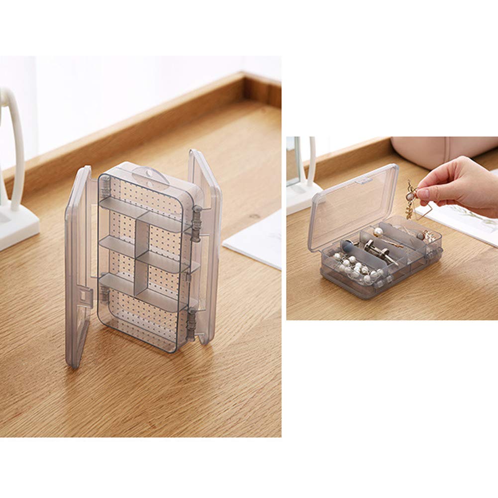2Pcs Grey Double Layer Plastic Jewelry Box Organizer Storage Container for Earrings, Necklaces, Rings, Bead, Fishing Tackle, Jewelry, Pins, Hair Clips, Screws, Small Items Craft Box Case (10 Grid) 3