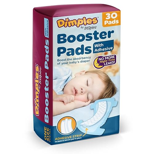 Inspire Dimples Booster Pads, Doubler de pañales para bebé con adhesivo, aumenta la absorción del pañal, no más fugas, 30 unidades (con adhesivo
